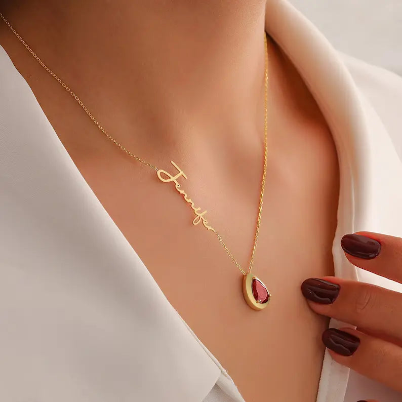 Birthstone Name Necklace