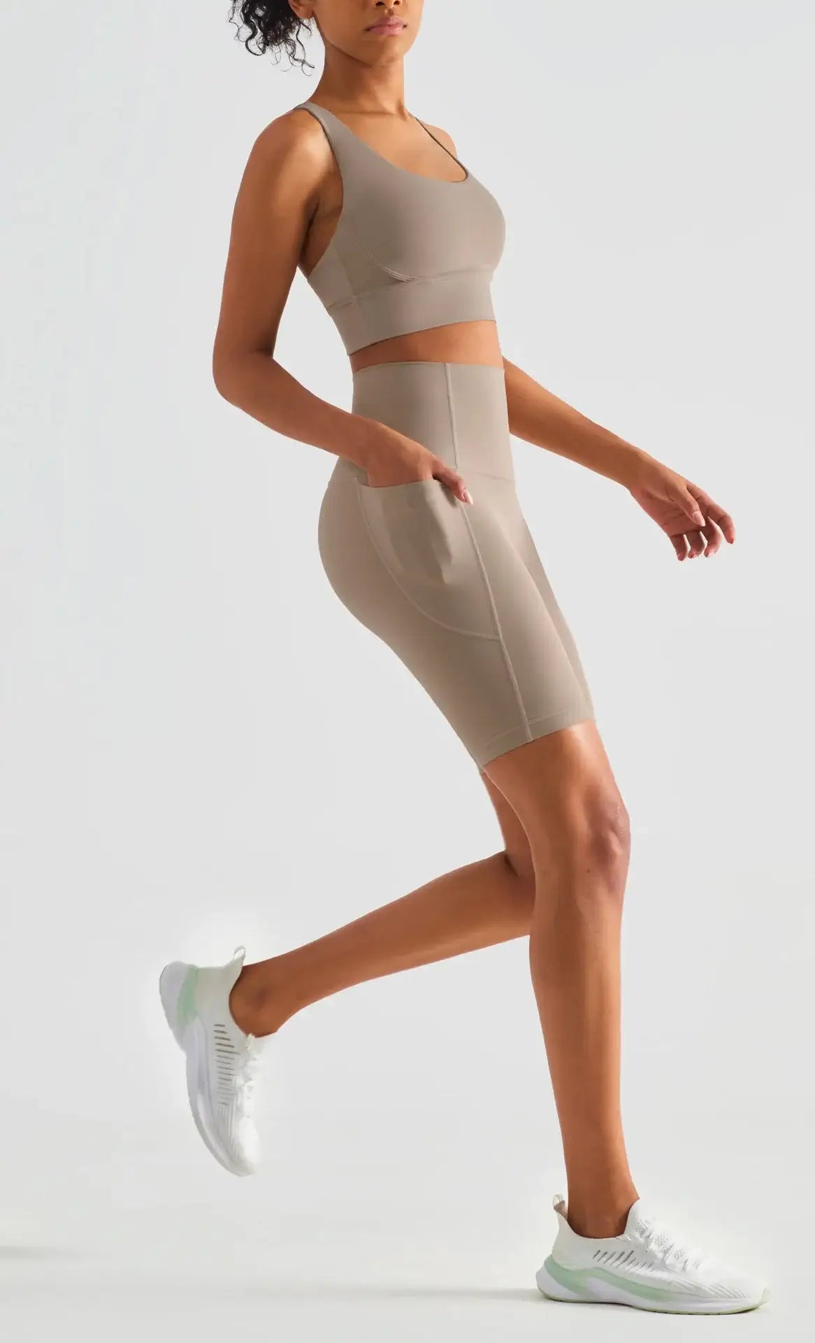 beige biker shorts women
