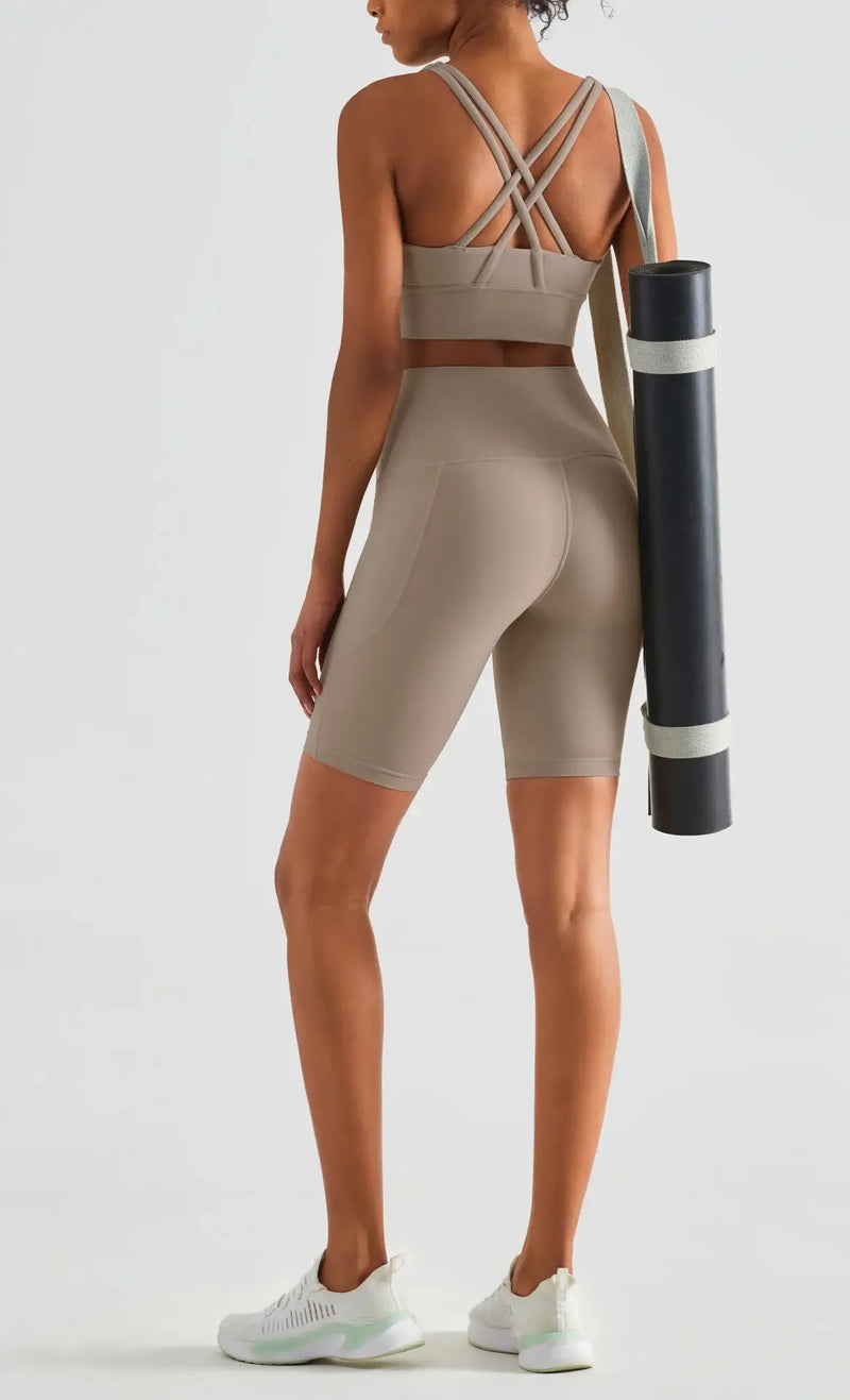 tan biker shorts with pockets