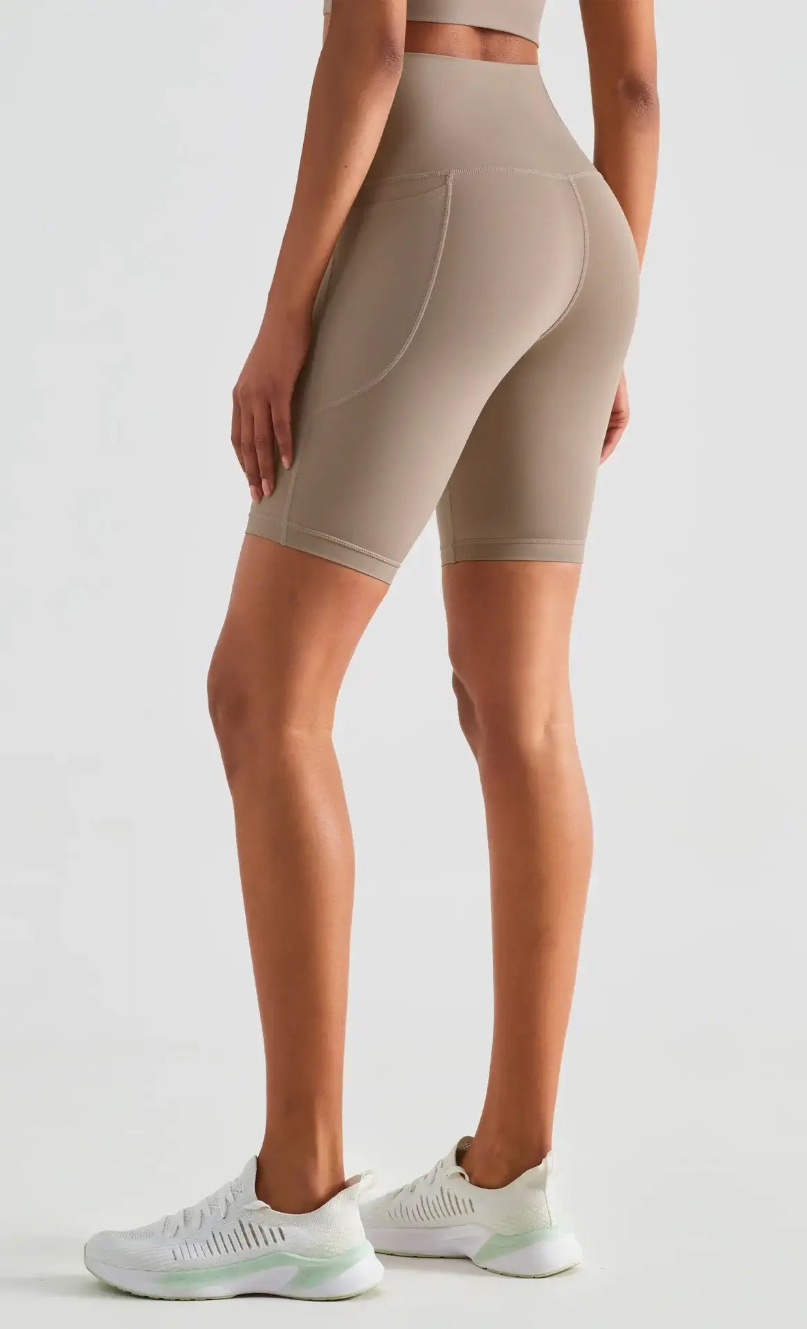 khaki biker shorts womens