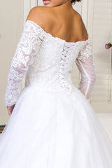 Off the Shoulder Long Sleeve Wedding Gown
