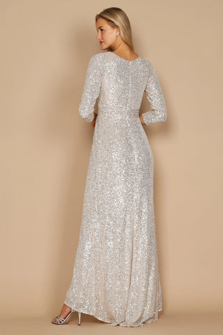 Karissa Long Sleeve Sequin Formal Dress - Silver