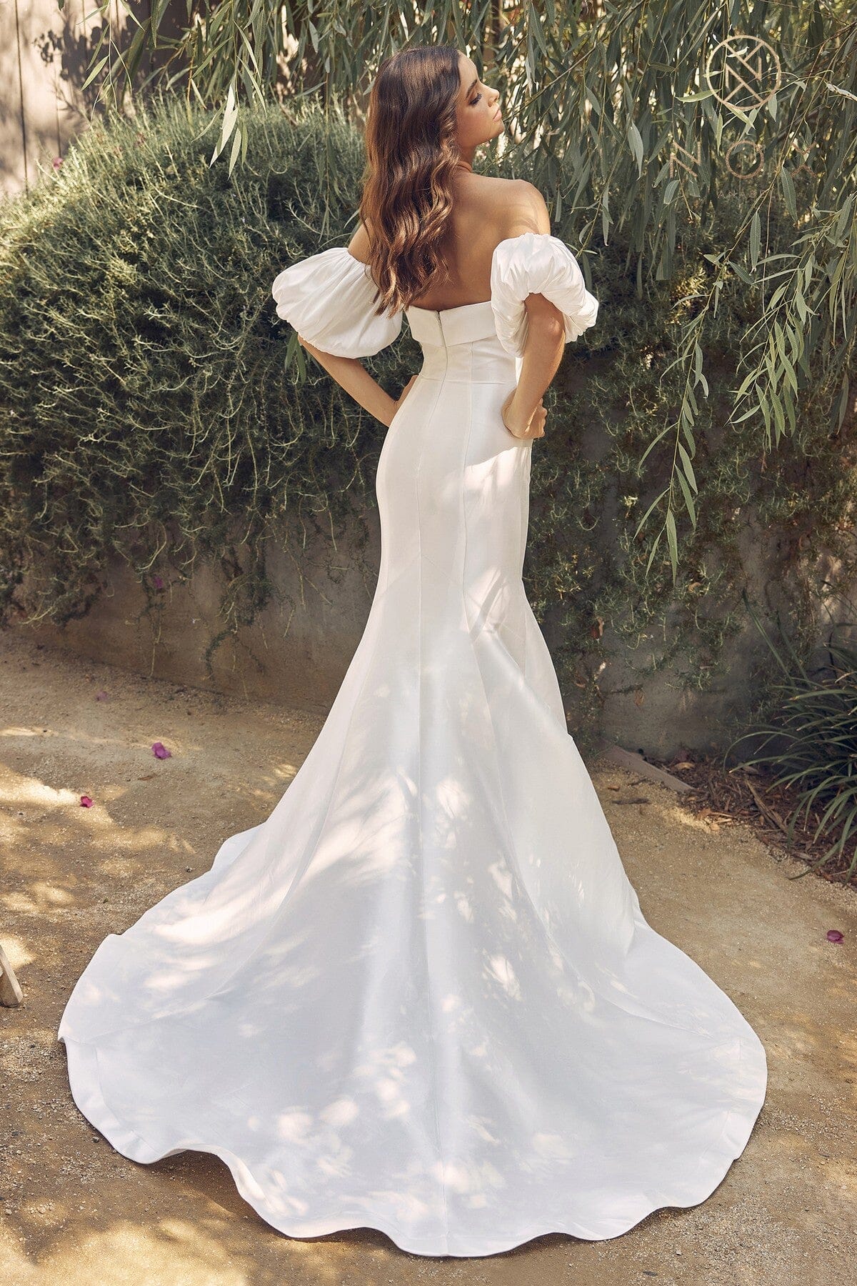 Strapless Puff Sleeve Mermaid Bridal Dress White / 16