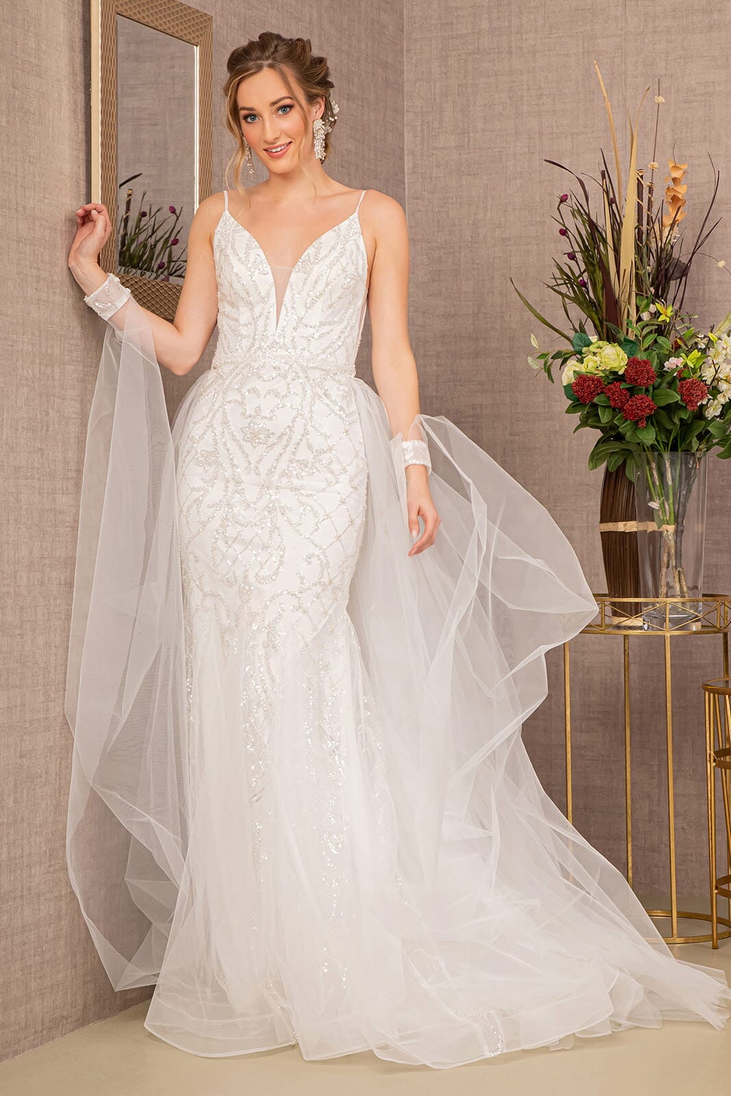 mermaid wedding dress with overskirt