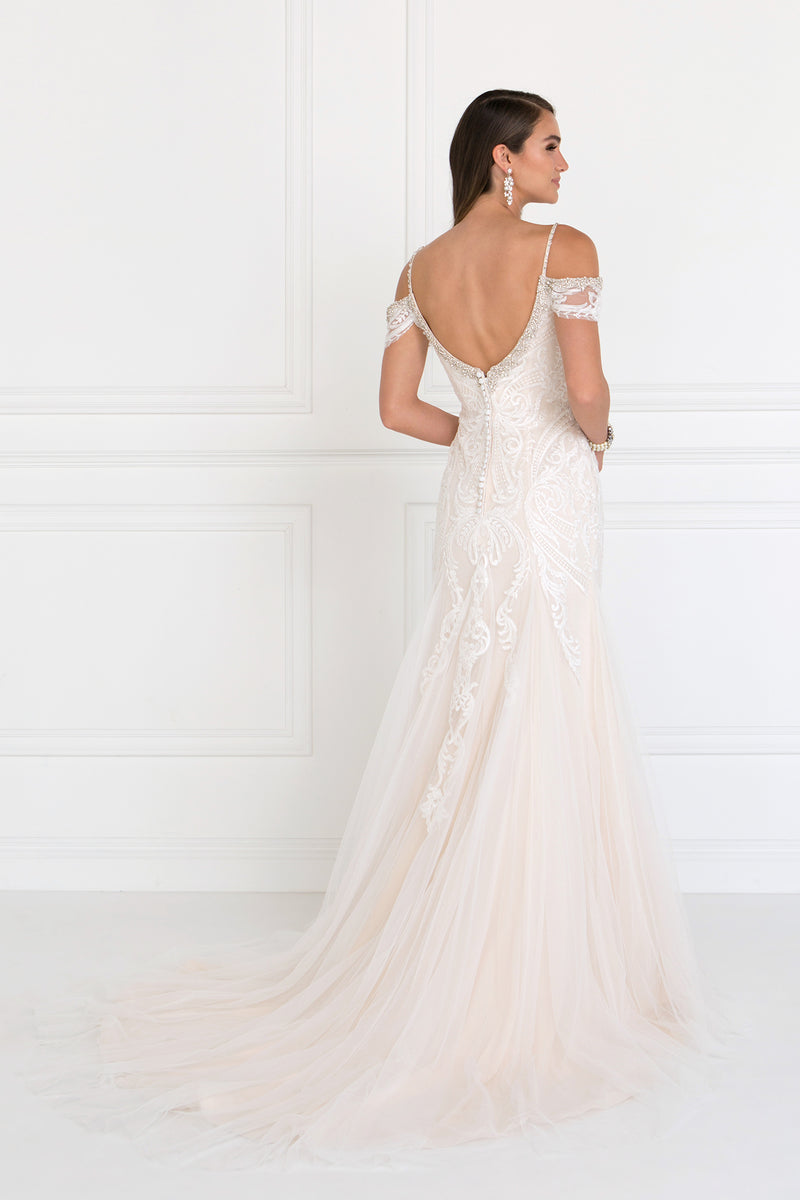 off shoulder lace wedding dress