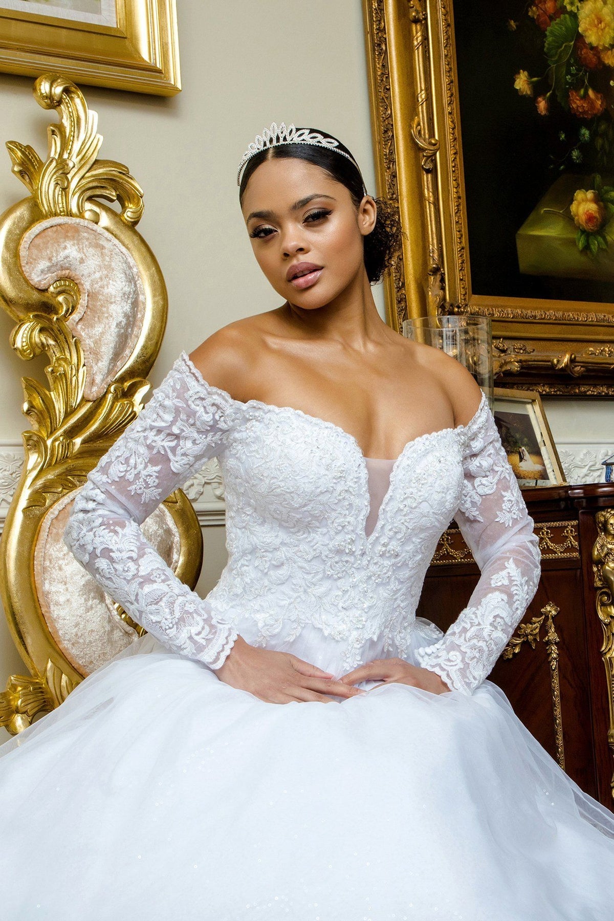 Off The Shoulder Long Sleeve Wedding Gown White / 4XL Off The Shoulder Long Sleeve Wedding Gown White / 4XL