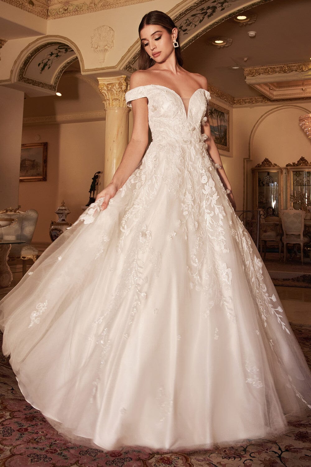Glitter Tulle Appliqued Corset Bodice Wedding Gown | David's Bridal