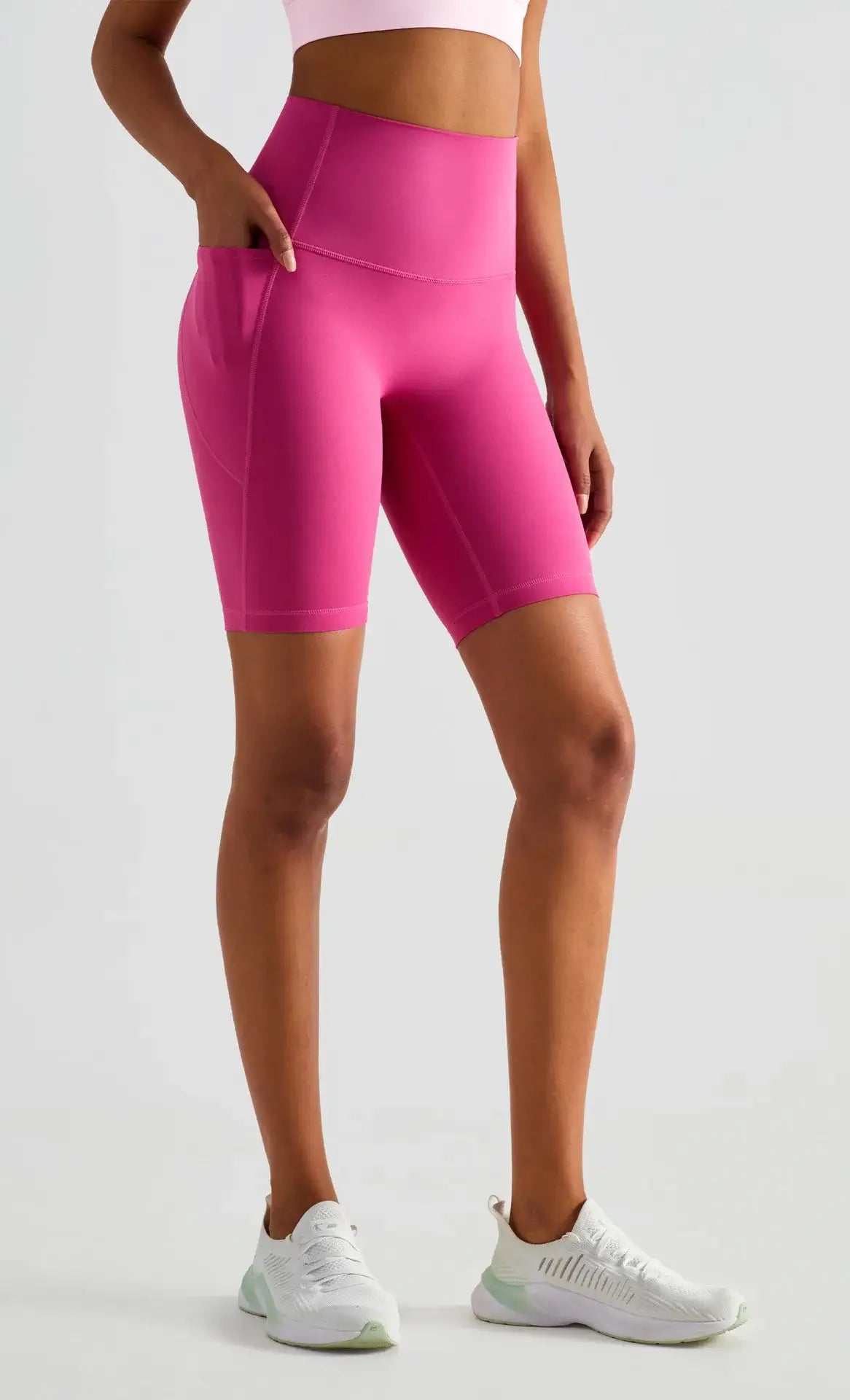 pink biker shorts with pockets