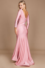 pink evening dress with sleeves