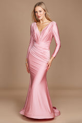 pink wedding guest dress with sleeves