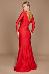 red formal dress long sleeve