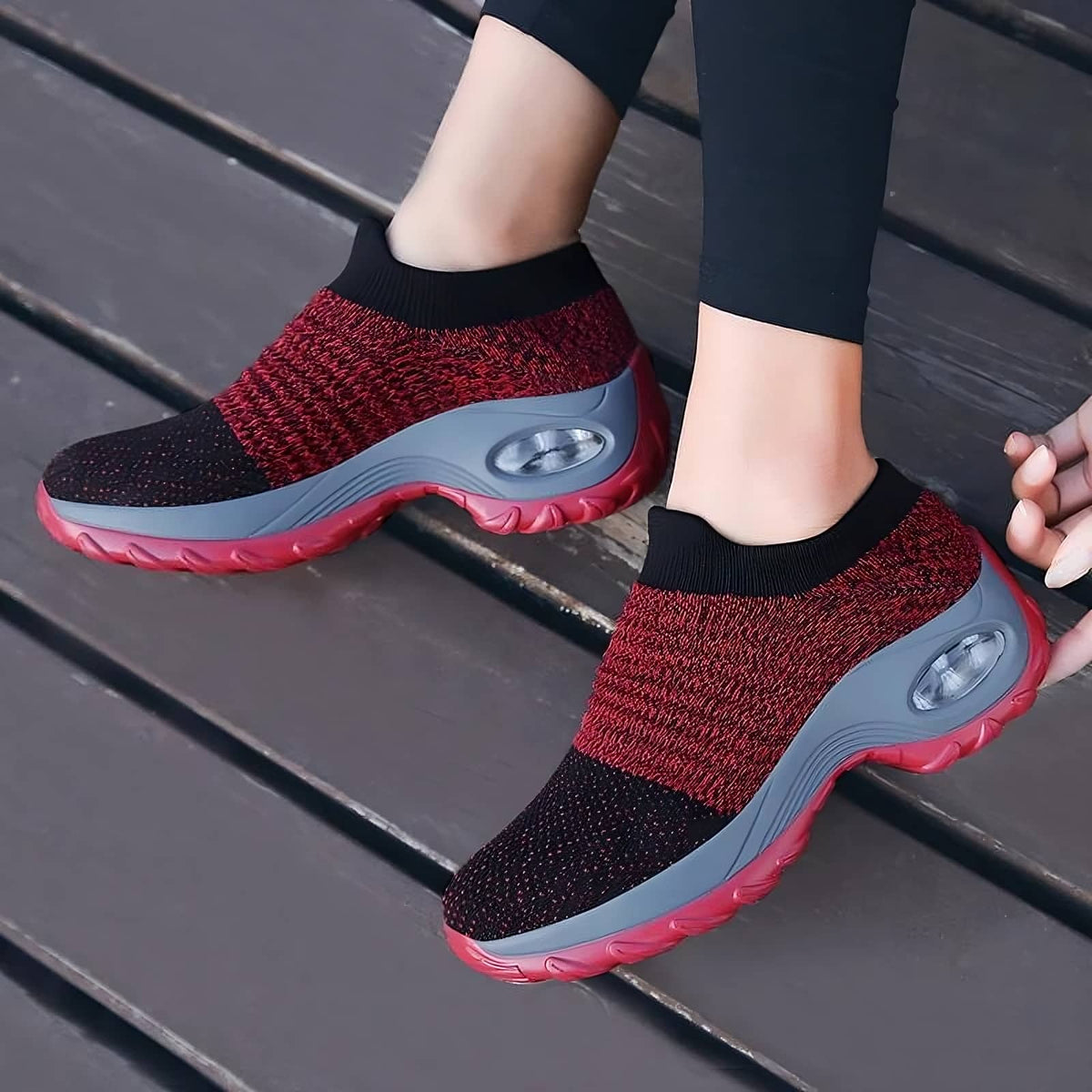 red walking shoes for women