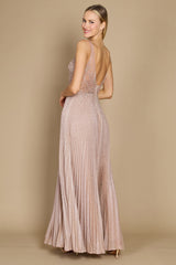 rose gold pleated evening dress