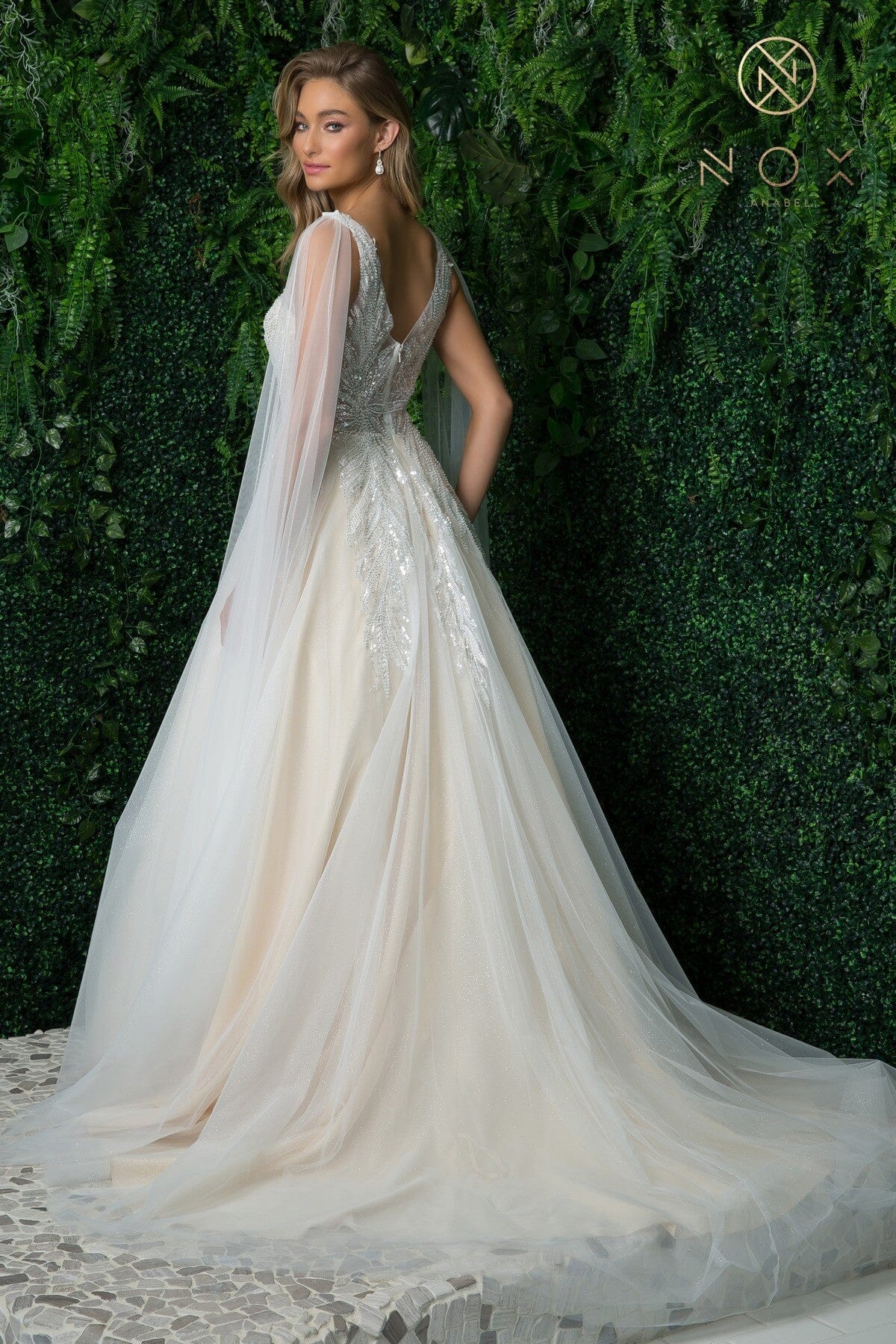 Sequin Cape Sleeve Bridal Gown