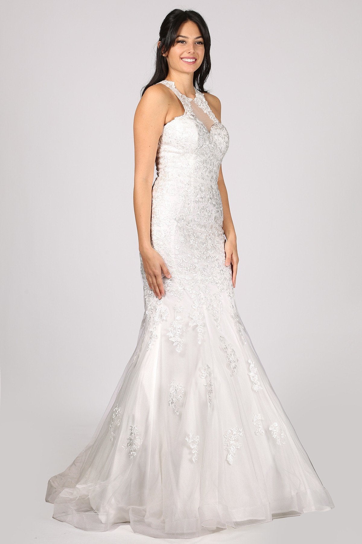 sleeveless lace sheath wedding dress
