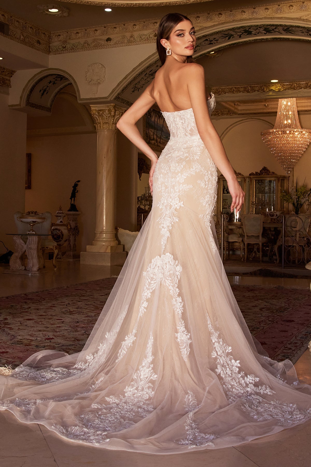 strapless lace mermaid wedding dress Andrea And Leo -WL008 Lace Mermaid Bridal Gown With Removable Sleeves 12 / OFF WHITE-NUDE