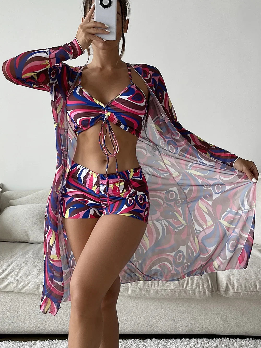 two piece swimsuit with shorts