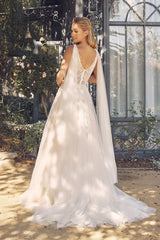 Sequin Cape Sleeve Bridal Gown