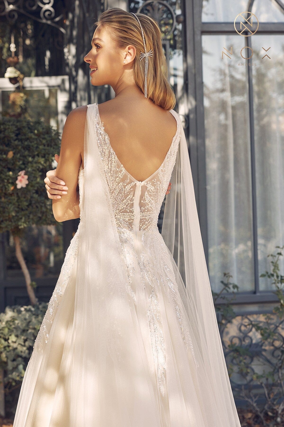 Sequin Cape Sleeve Bridal Gown
