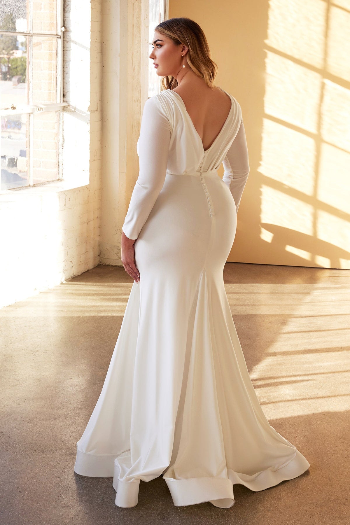 white long sleeve wedding dress plus size