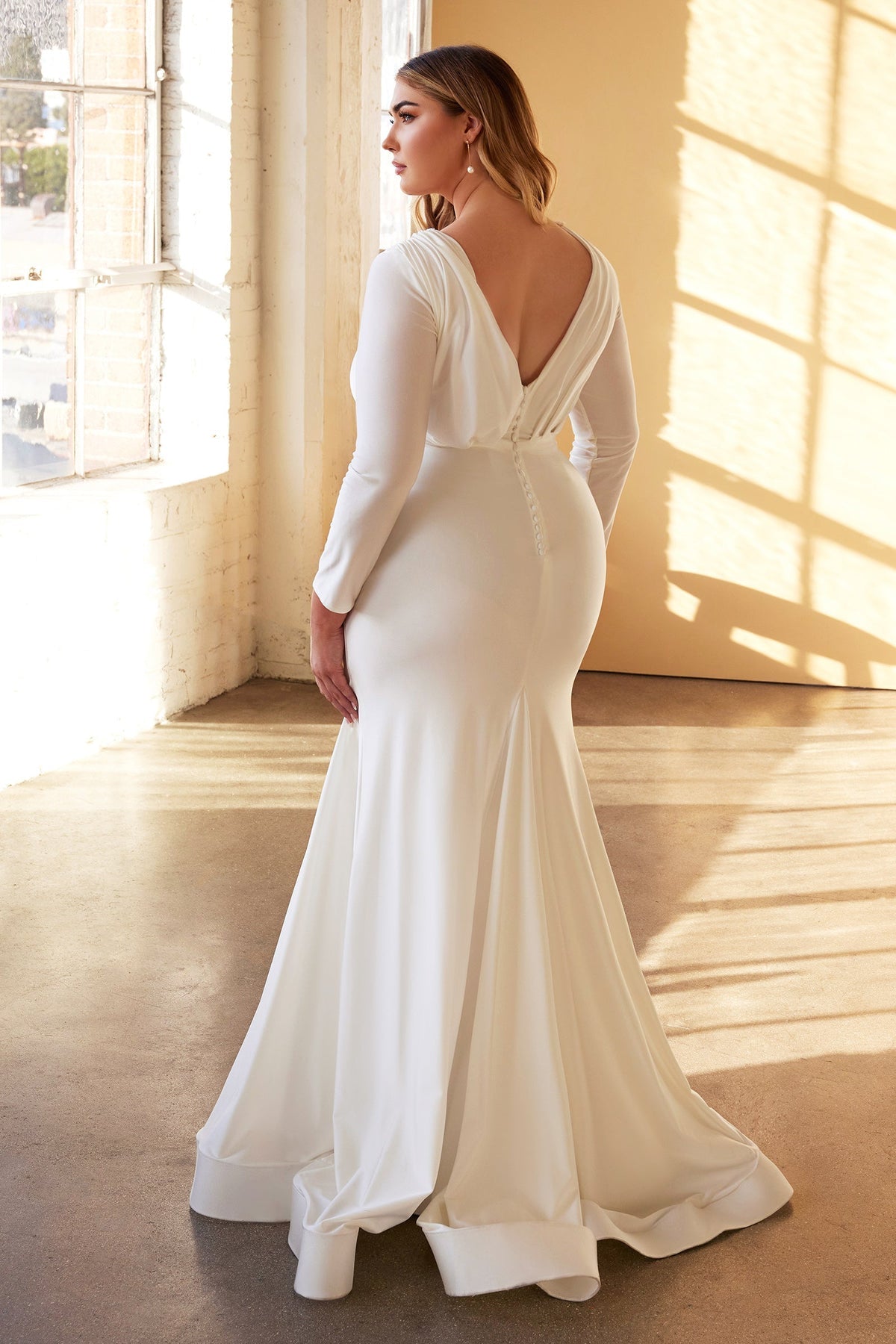 White Fitted Long Sleeve Gown White Fitted Long Sleeve Gown