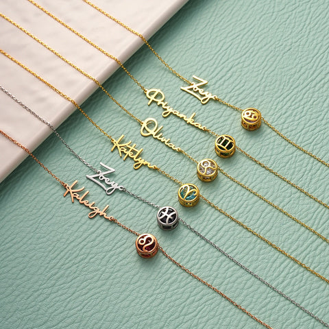 zodiac necklace with birthstone