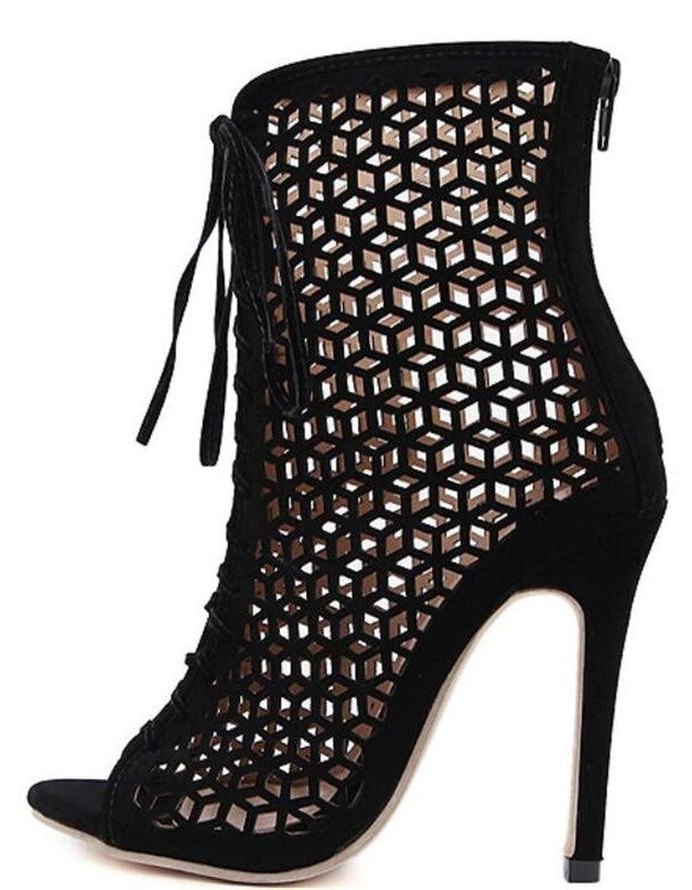 Black Leather High Heel Sandals