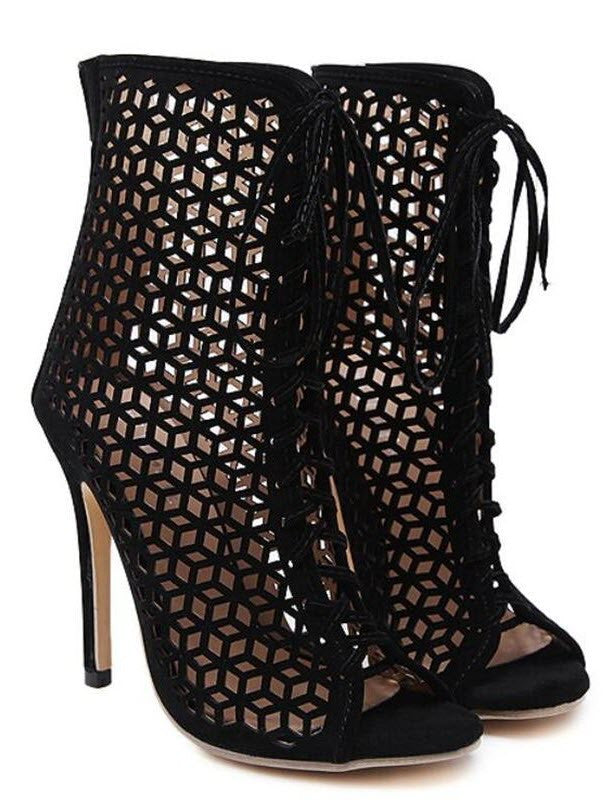 Black Leather High Heel Sandals