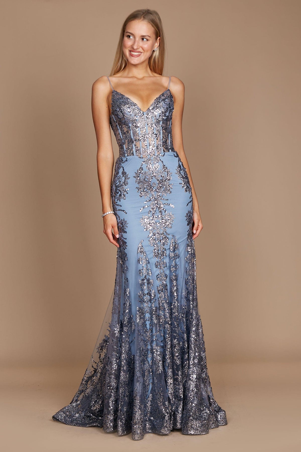 Elektra Embellished Corset Formal Dress - Platinum