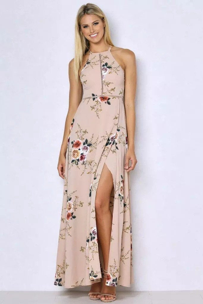 Beauty and The Breeze Halter Neck Floral Print Maxi Dress