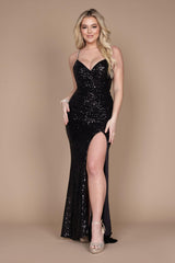 Adrienne Sequin Evening Dress - Black