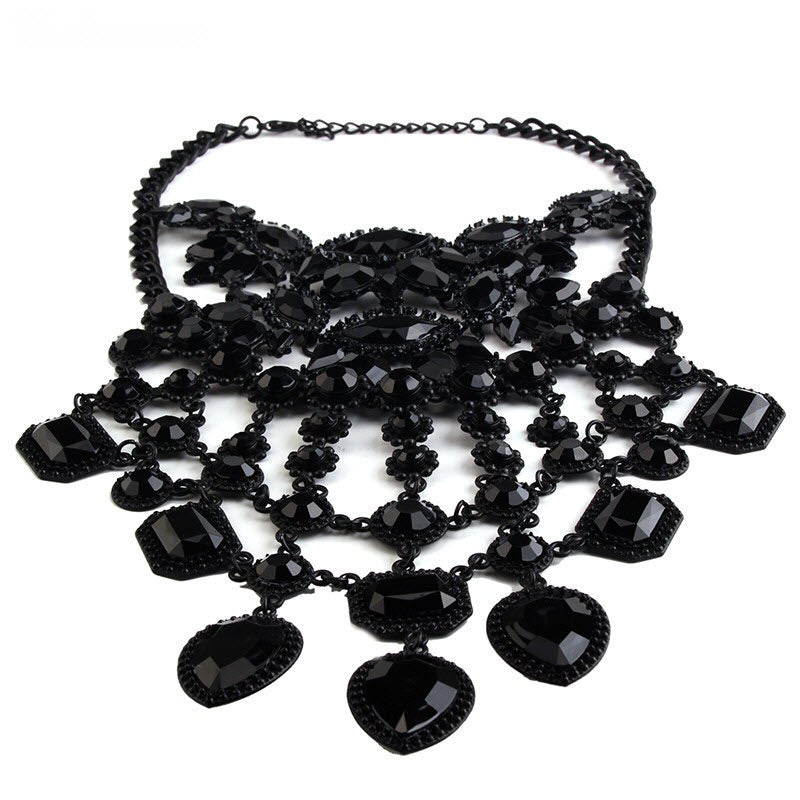 Allure Me Black Rhinestone Statement Necklace