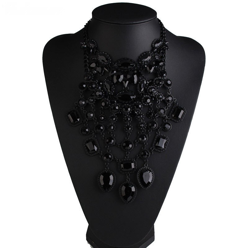 Husar D. Black Czech Glass Bib Style Collar Necklace, Statement Necklace -  Vintage Lane Jewelry