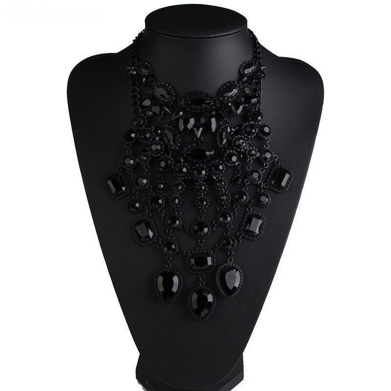 Allure Me Black Rhinestone Statement Necklace