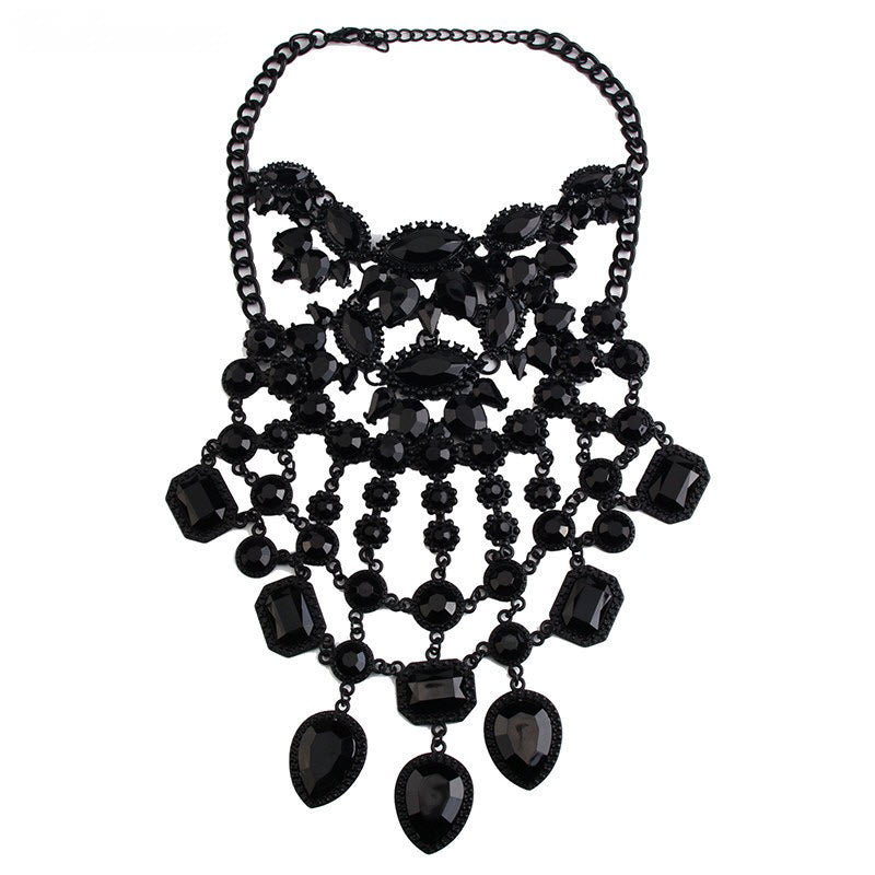 Allure Me Black Rhinestone Statement Necklace