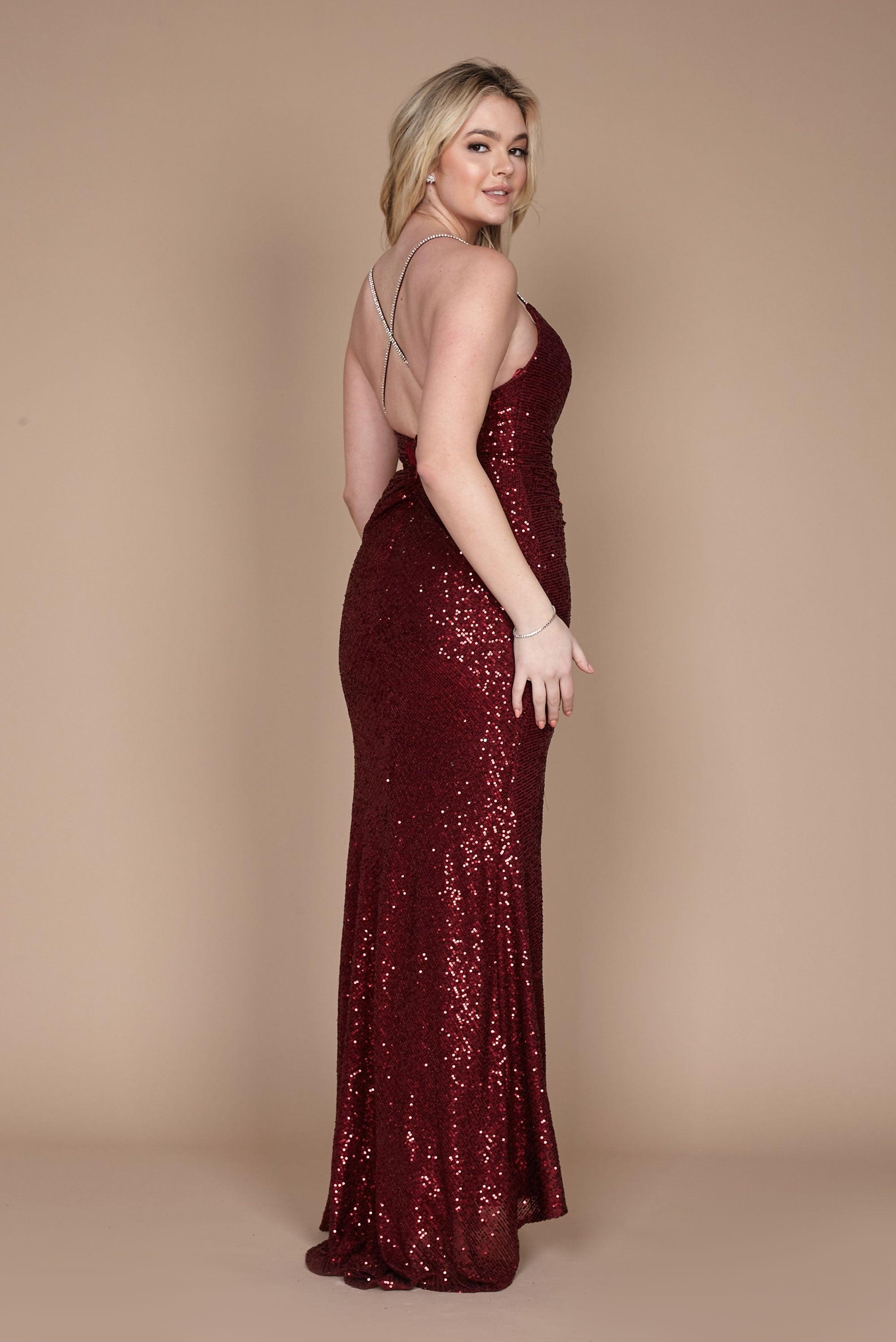 Adrienne Sequin Evening Dress - Burgundy
