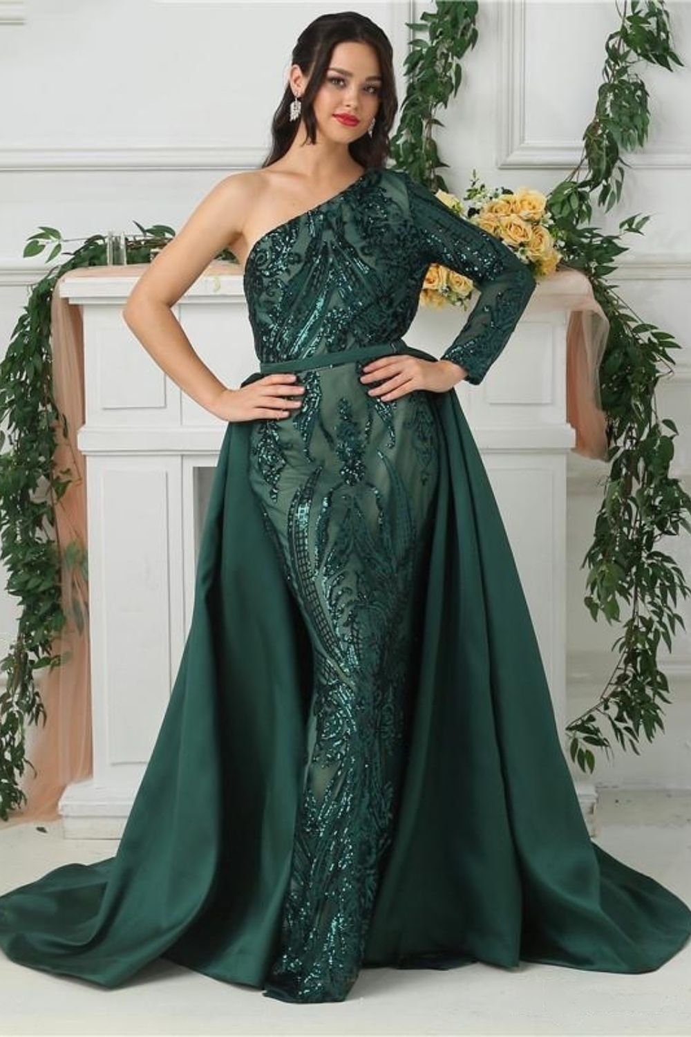 EverGreen One Shoulder Emerald Gown