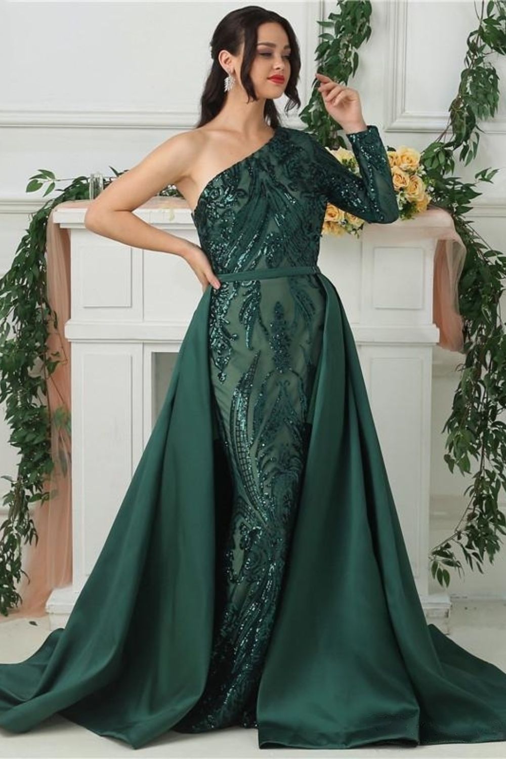 EverGreen One Shoulder Emerald Gown
