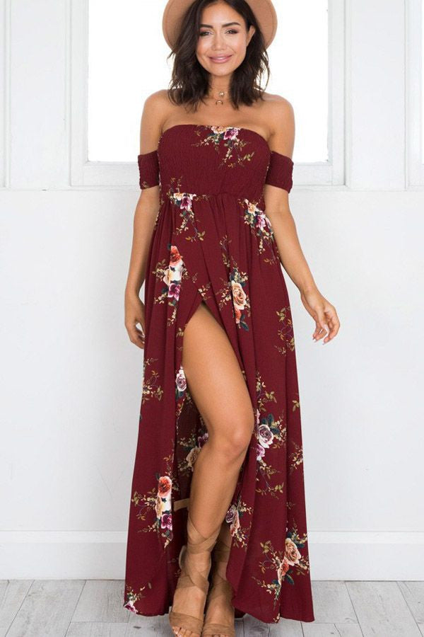 Figure of Beach Off-The-Shoulder Floral Print Maxi Dress
