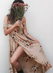 Figure of Beach Off-The-Shoulder Floral Print Maxi Dress