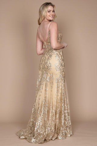 Elektra Embellished Corset Formal Dress - Gold