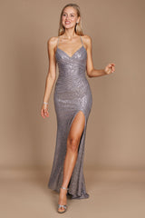 Adrienne Sequin Evening Dress - Charcoal