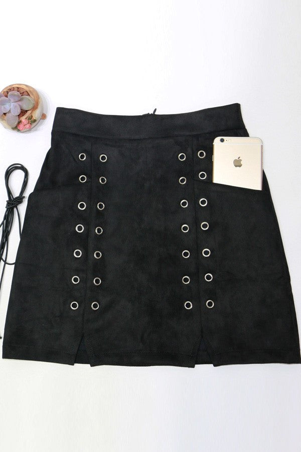 One More Kiss High Waist Suede Skirt Black