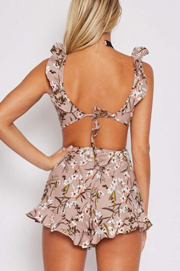 Floral Dilemma Ruffle Trim Romper - Pink