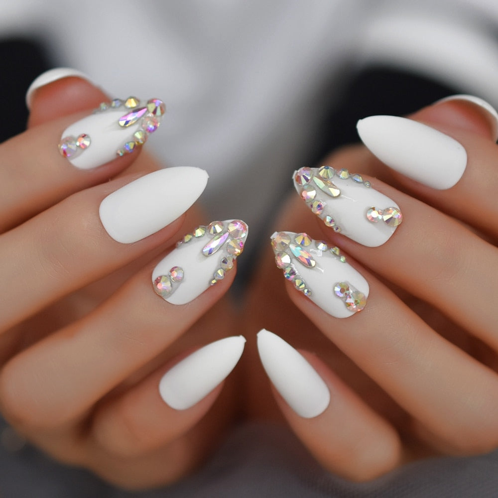 Elegant Almond Crystals Nail Trend