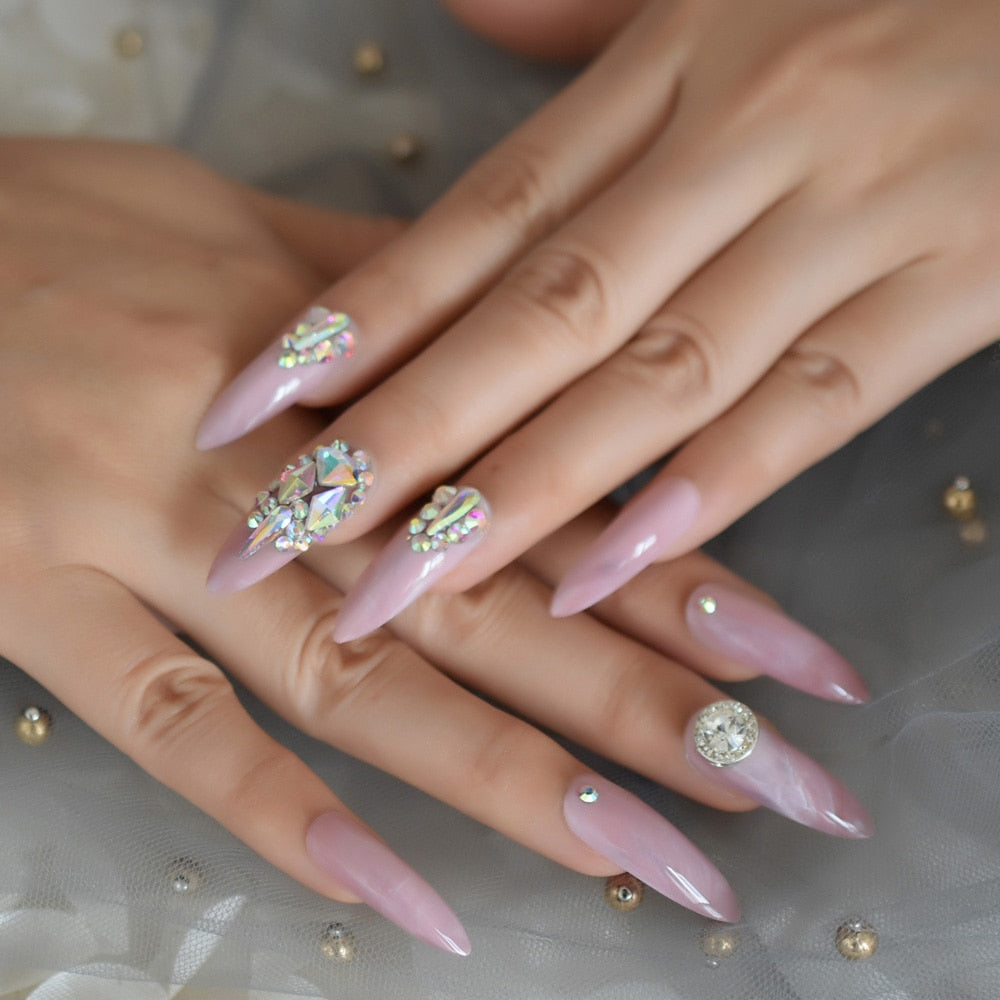 Pink Smoky Bling Crystal Nails