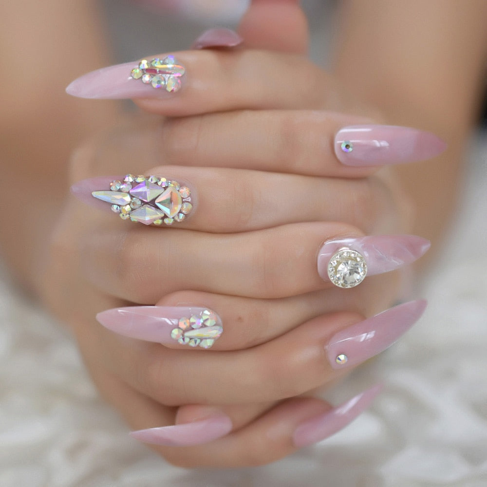 Pink Smoky Bling Crystal Nails