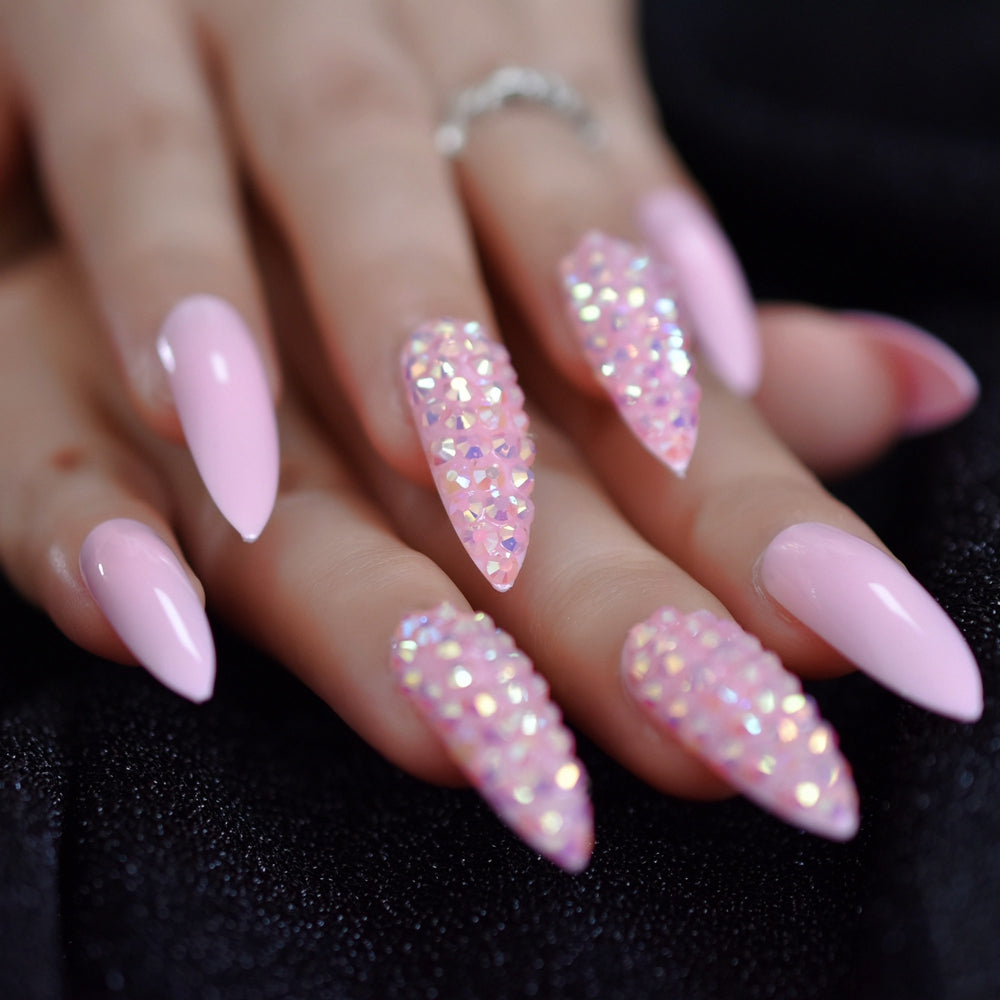 Pink Bliss Crystal Stiletto Nails