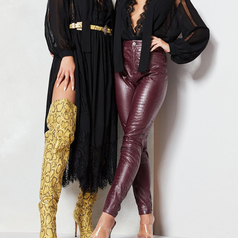 Evita Croc Leather Pants