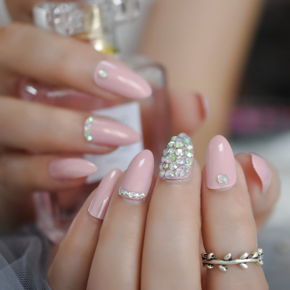 Glossy Rhinestones Stiletto Nails